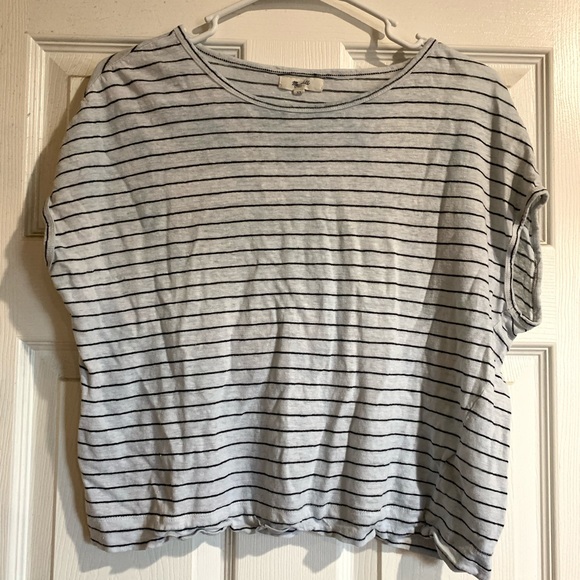 Madewell BW Striped Cap Sleeves Linen Top - Picture 2 of 5